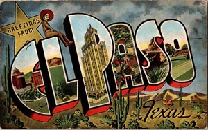 Cartolina El Paso Texas lino lettera grande non pubblicata - Foto 1 di 2