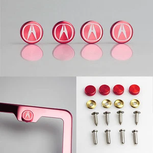 Laser Etched Red Aluminum Acura License Plate Frame Bolts Fastener Screws Cap - Picture 1 of 6