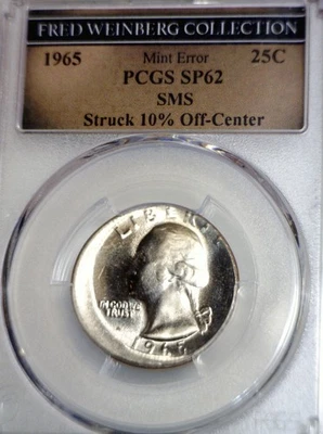 1965 ERROR PCGS SP62 Off Center Washington Quarter Special Mint Set O/C BU+ Coin - Image 1 of 4