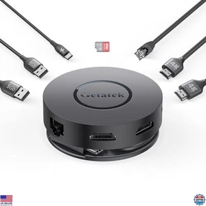 7-Port USB C Hub Adapter, Dual 4K HDMI, 100W PD, USB 3.0, Ethernet, TF Reader - Picture 1 of 7