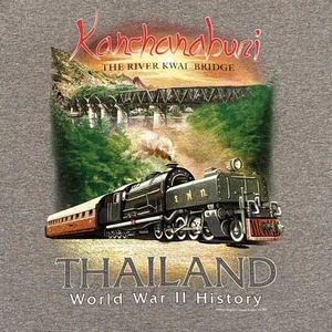 WW2 Histoire T-shirt L Rivière Kwai Pont Kanchanaburi Thaïlande RR Gris Joligolf - Photo 1/20