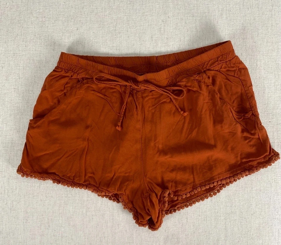 Bebop Lounge Shorts Womens XL Orange Drawstring Pockets Pom Trim Pull On - Image 1 of 4