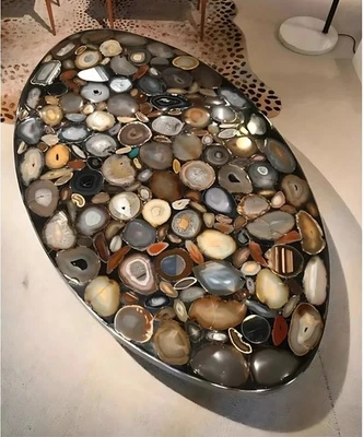 Best Rare Quality  Agate Oval  Table Gemstone Center Table  Coffee  Table 48X24" - Image 1 of 4