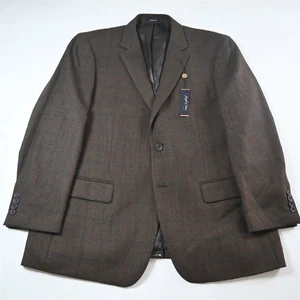 NEW Joseph Feiss 46R Brown Plaid 100% Wool Flannel Blazer Suit Jacket Sport Coat - Picture 1 of 12