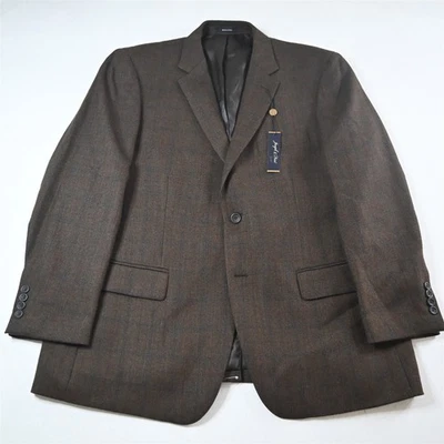NEW Joseph Feiss 46R Brown Plaid 100% Wool Flannel Blazer Suit Jacket Sport Coat - Image 1 of 4