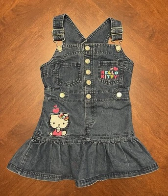 Hello Kitty Sanrio Toddler Girls Denim Jean Overalls Dress Size 4T - Image 1 of 4