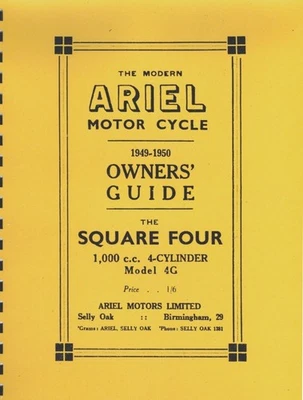 Ariel Square Four ~ Owner's Guide ~ 1949-1950 ~ Motorcycle Manual ~ Reprint - Image 1 of 4