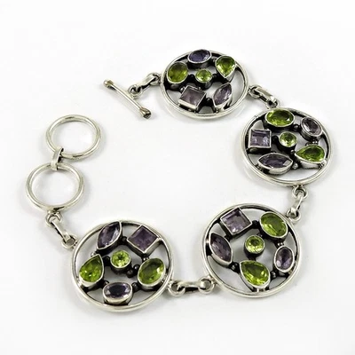 925 Sterling Silver Pear Peridot Daughter Halloween Chain Wedding Bezel Bracelet - Image 1 of 4
