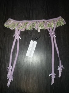VS/love for lemons lilac/lime floral embroidery garter belt new medium  - Picture 1 of 3
