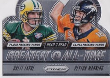 PEYTON MANNING & BRETT FAVRE Prizm GOAT DUAL INSERT Football Card PACKER BRONCO!