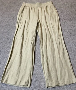 H&M Women’s Linen Blend Pants Sz M Sage Pull On Pockets Casual Beach Boho Chic - Picture 1 of 11