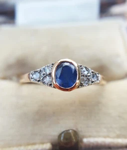 Antique Inspired 9ct Rose Gold Solitaire Diamond Ring in Sapphire or Emerald - Picture 1 of 4