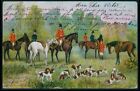 g03 art horse dog hunting print drawing original vintage old 1910s postcard