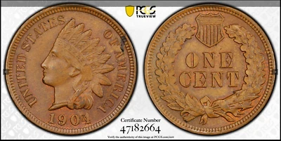:1904 1C INDIAN PRINCESS CHOICE PCGS MS63BN RARITY R4 LOW POP HIGHEST GRADES - Image 1 of 2