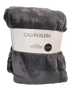 CALVIN KLEIN Oversized Queen Soft Plush Charcoal Gray Fleece Blanket 98" x 92" - Picture 1 of 9