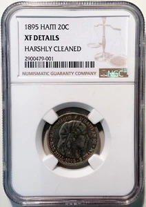 NGC Graded 1895 Haiti 20c (XF Details) (Harshly Cleaned) - Picture 1 of 4