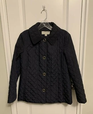 Chaqueta acolchada Anne Klein para mujer azul marino frontal a presión diamante pequeña Foto 1 de 2