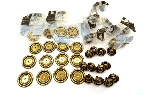 Vintage 18 Sets BELWITH Brass Drawer Pulls Knobs with Back Plates P411-LP P-202 Cover