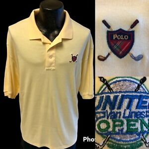 Vtg 90's Ralph Lauren Yellow POLO GOLF Logo United VAN LINES Open Shirt USA XXL