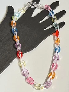Collana Maglia Catena Cavo Acrilico Trasparente Arcobaleno Lunga 15-22" 9 mm - Foto 1 di 6