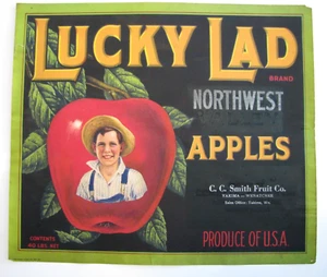 Original rare 1920s LUCKY LAD apple crate label C. C. Smith Yakima Wenatchee WA - Picture 1 of 2
