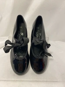 American Ballet Theatre Girls Patent Leather Tap Shoes Size 12 Black CH18*H - Foto 1 di 7