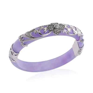 Bracciale Bracciale Bracciale Marcasite Viola Giada, Svizzera in Nero Ossidato Argento Sterling - Foto 1 di 5