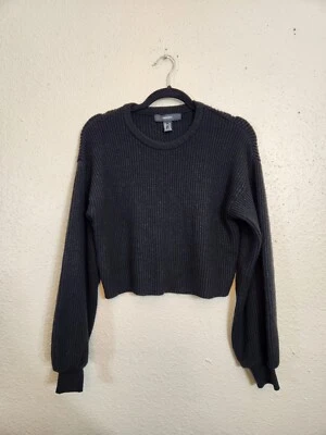 Suéter Pullover Forever 21 Para Mujer Negro Sólido Manga Larga Recortado Talla Mediana Foto 1 de 4
