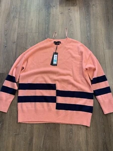 autograph Coral & Navy 100% Cashmere Jumper Size M - Picture 1 of 9
