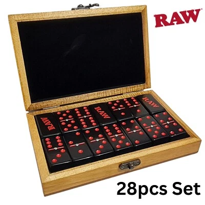 RAW Rolling Papers Double Six Dominoes Bamboo Case Set of 28 Holiday Gift Design - Image 1 of 4
