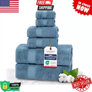 100% Turkish Cotton Towel Set, 6 Piece Luxury Bathroom Towels, 2 Bath Towels, 2 - Picture 1 of 10