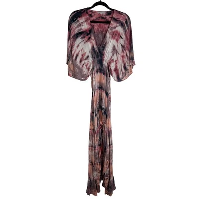 Young Fabulous & Broke Womens Thea Tie-Dye V-Neck Multi Pink Maxi Dress Small - Image 1 of 4