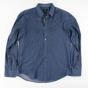 Hugo Boss Long Sleeve Button Up Blue Chambray Shirt Collar Shirt Large Flip Cuff - Picture 1 of 8