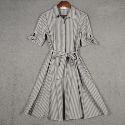 Calvin Klein Shirt Dress Womens 6 Gray White Striped Button Front Tie-Waist NWOT - Image 1 of 4