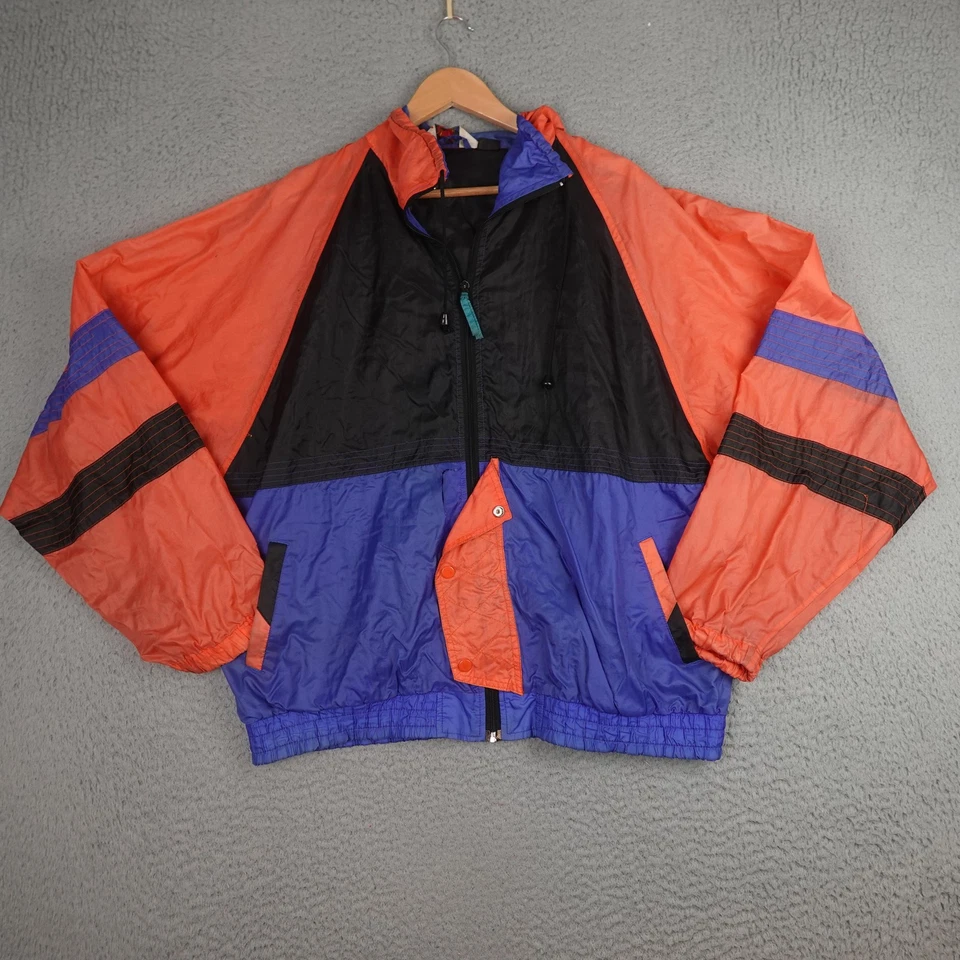 Chaqueta cortavientos vintage Sasson para hombre XL naranja púrpura negro bloques de color años 90 Foto 1 de 4