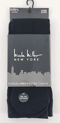 Nicole Miller New York BLACK Fleece Lined Footed Tights Ladies L LARGE - Image 1 of 2