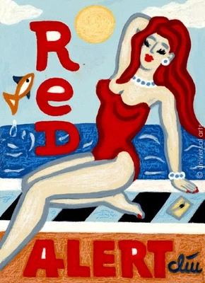 JACQUELINE DITT - Red Alert  A4 DRUCK n.Gemälde Pin Up Giclee - Bild 1 von 3