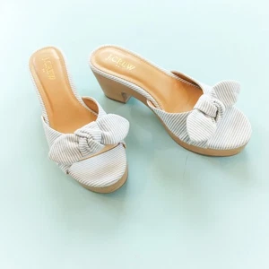 NUEVO J Crew Azul Rayas Retro Pinup Arco Suela de Madera Plataforma Tacones Talla 6 - Imagen 1 de 7