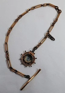 Vintage Pocket Watch Chain with Ships Wheel Directional Compass Fob Antique - Picture 1 of 8