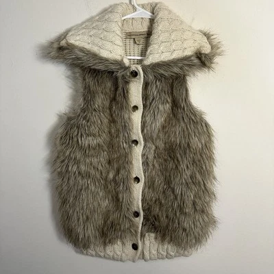 Chaleco de piel Nine West Fuax mezcla de lana alpaca chaleco tejido cuello grande botones pequeño Foto 1 de 4