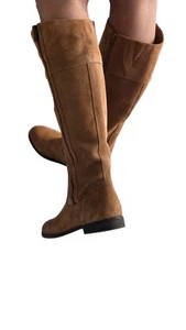 Brown Leather Suede Zip-up Knee-length Riding Boots UK 6/38.5 New - Picture 1 of 13