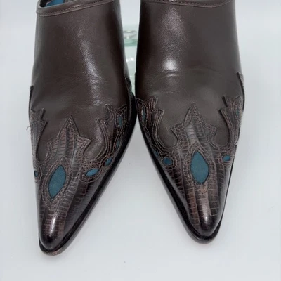 Antonio Melani Marrón Tooled Tallado Western Punta Punta Mula Gatito Tacón Mujer 9M Foto 1 de 4