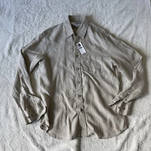 Gap Mens Linen Shirt | Medium | Relaxed Fit, Long Sleeve Button Down | Tan Sand - Picture 1 of 18