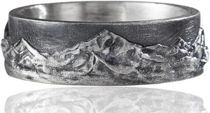 Anello a fascia catena montuosa da uomo in argento sterling 925 natura misura 9 - Foto 1 di 7