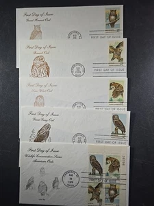 1978 US AMERICAN OWLS FDC Scott# 1760-1763, 1763A, LOU JAC Set of 5 - stk#KR18 - Picture 1 of 7