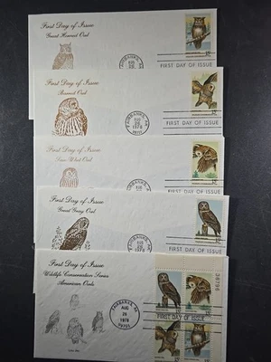 1978 US AMERICAN OWLS FDC Scott# 1760-1763, 1763A, LOU JAC Set of 5 - stk#KR18 - Image 1 of 4
