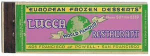 Streichholzbuchhülle Luccan weltberühmtes Restaurant San Francisco CA FL FS unbespielt - Bild 1 von 3