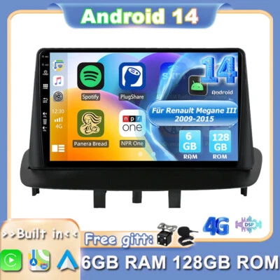 6G+128GB CarPlay Für Renault Megane III 2009-15 Android 14 Autoradio GPS DAB+DSP - Bild 1 von 4