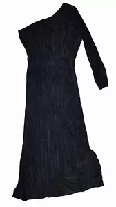 Lilycoco Woman's Black One Shoulder Pleated Side Slit Midi Dress - Size: S - Picture 1 of 1