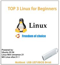 3IN1 Linux bootable USB drive w/ Ubuntu 22.4,Mx Linux 21,Linux Mint 21